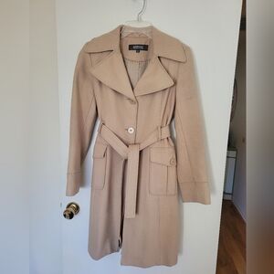 Kenneth‎ Cole Reaction Trench Coat Womens 8 Beige Wool Preppy Business Old Money